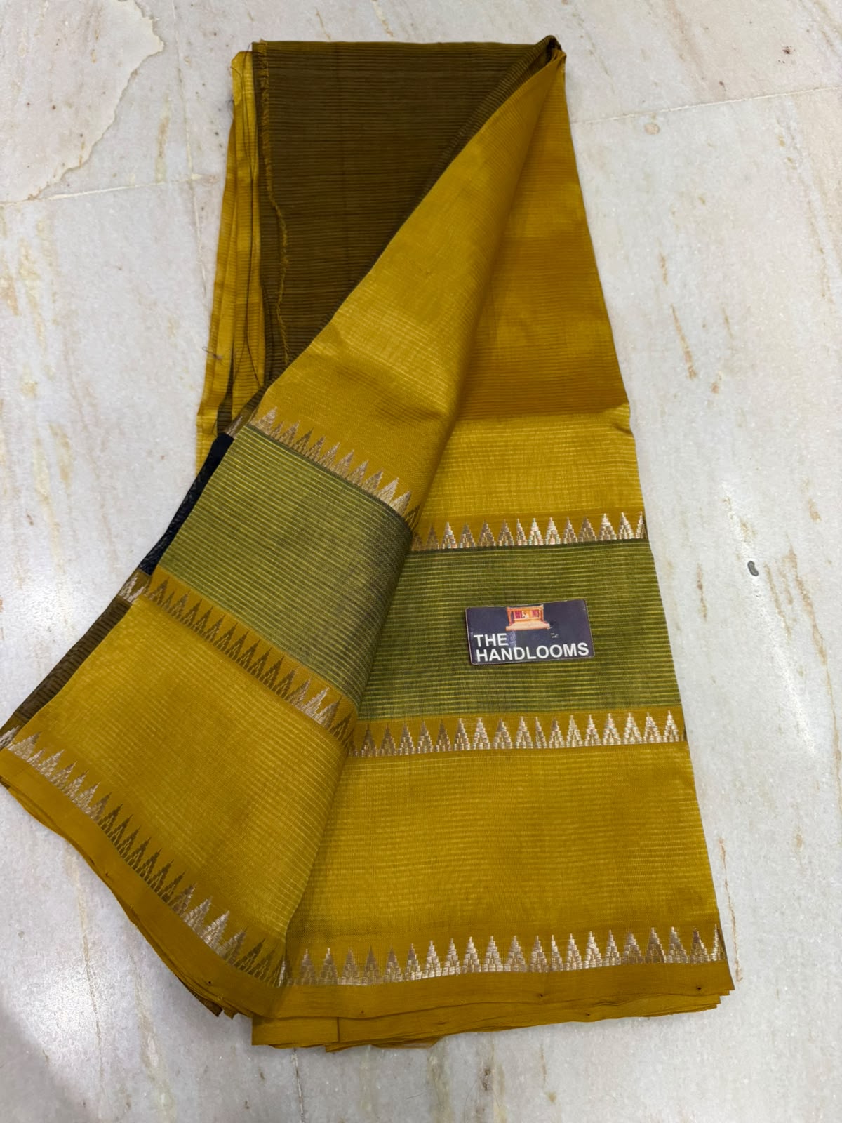 Mangalagiri Pure Handloom Pattu Cotton Saree With Silver Zari Dual Border